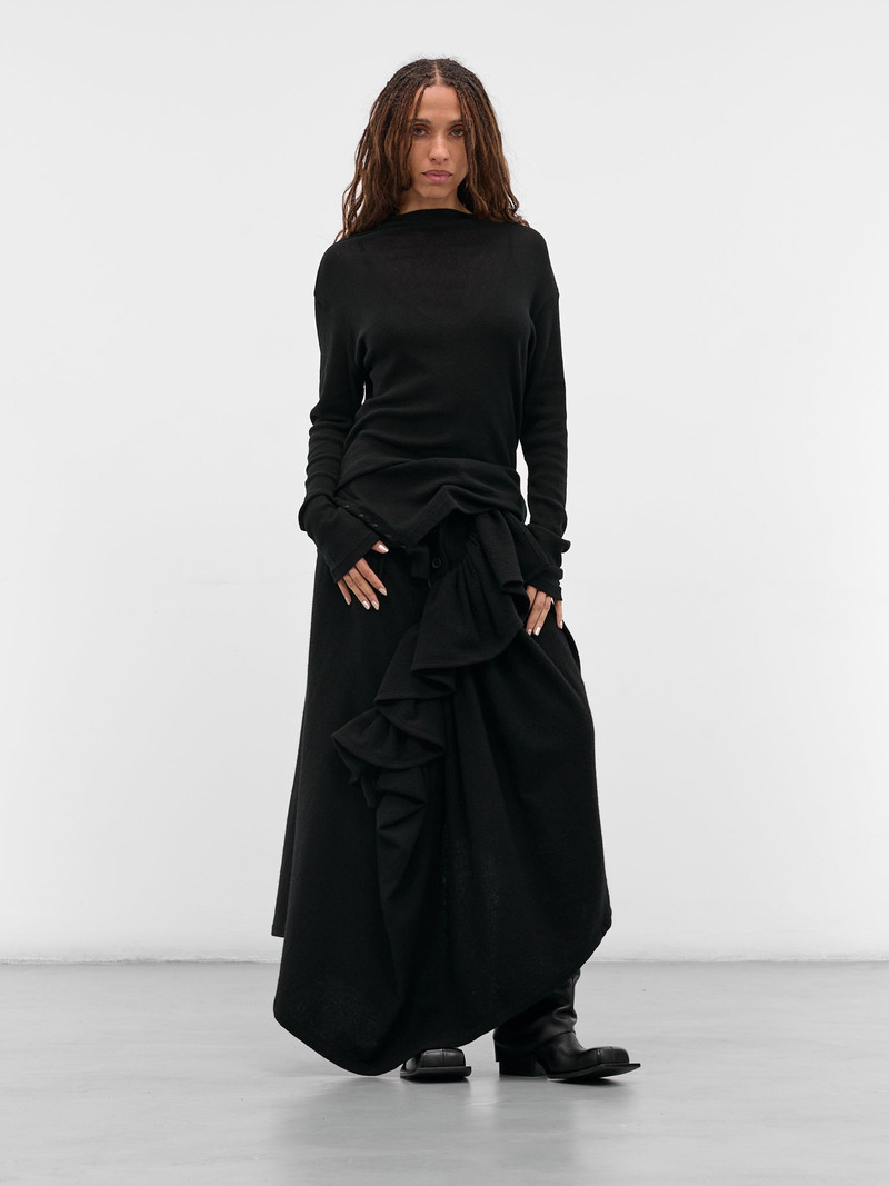 Yohji Yamamoto Black Gathered Flannel Maxi Skirt outlook