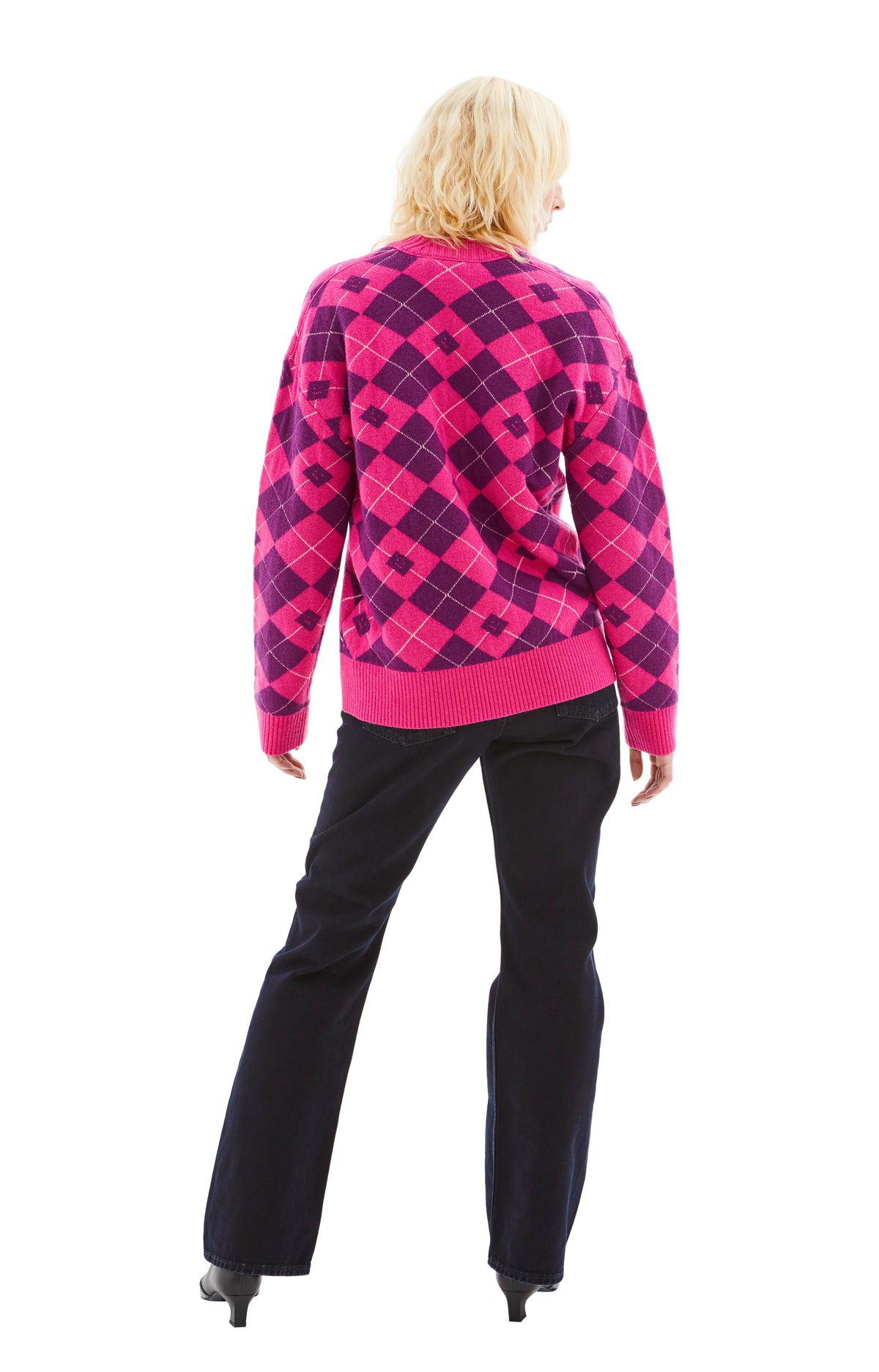 V-NECK PRINTED SWEATER (PINK/PURPLE) - 4