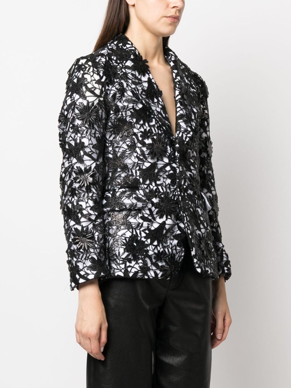floral-lace single-breasted blazer - 3