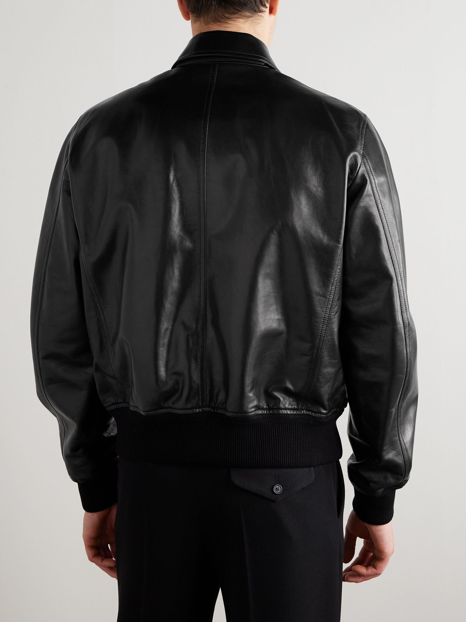 Leather Zip-Up Jacket Black - 4