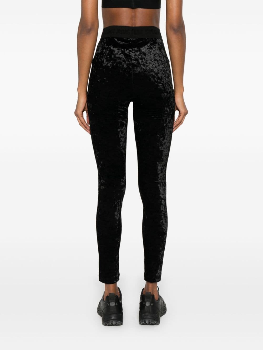 logo-waistband velvet leggings - 4