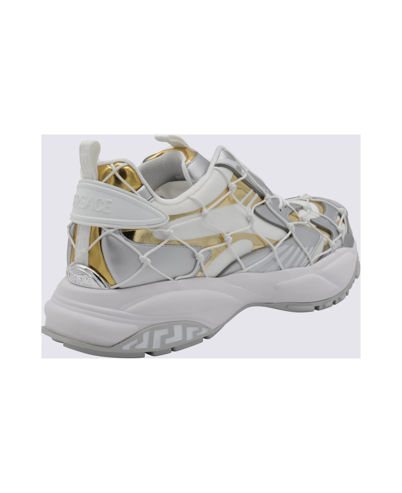 White, Grey And Gold-tone Canvas Sneakers - 2