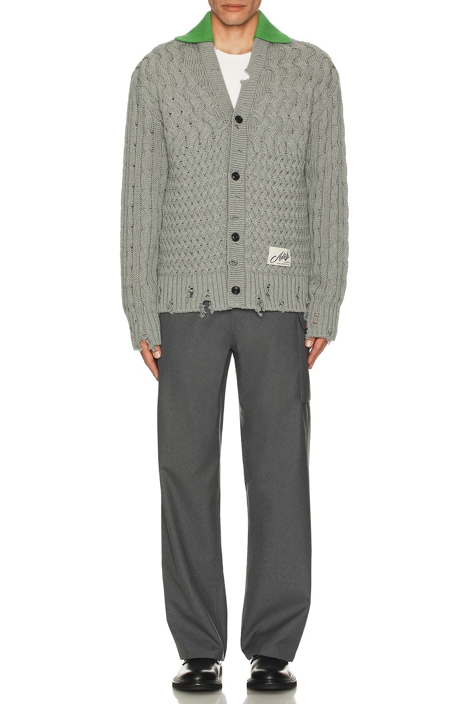 Green Collar V-Neck Cardigan - 5