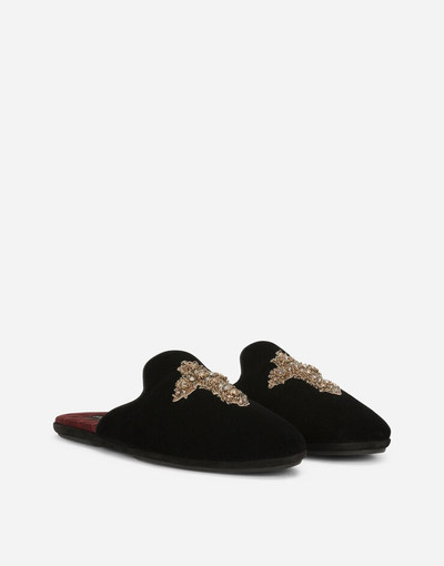 Dolce & Gabbana Velvet open-back slippers with cross embroidery outlook