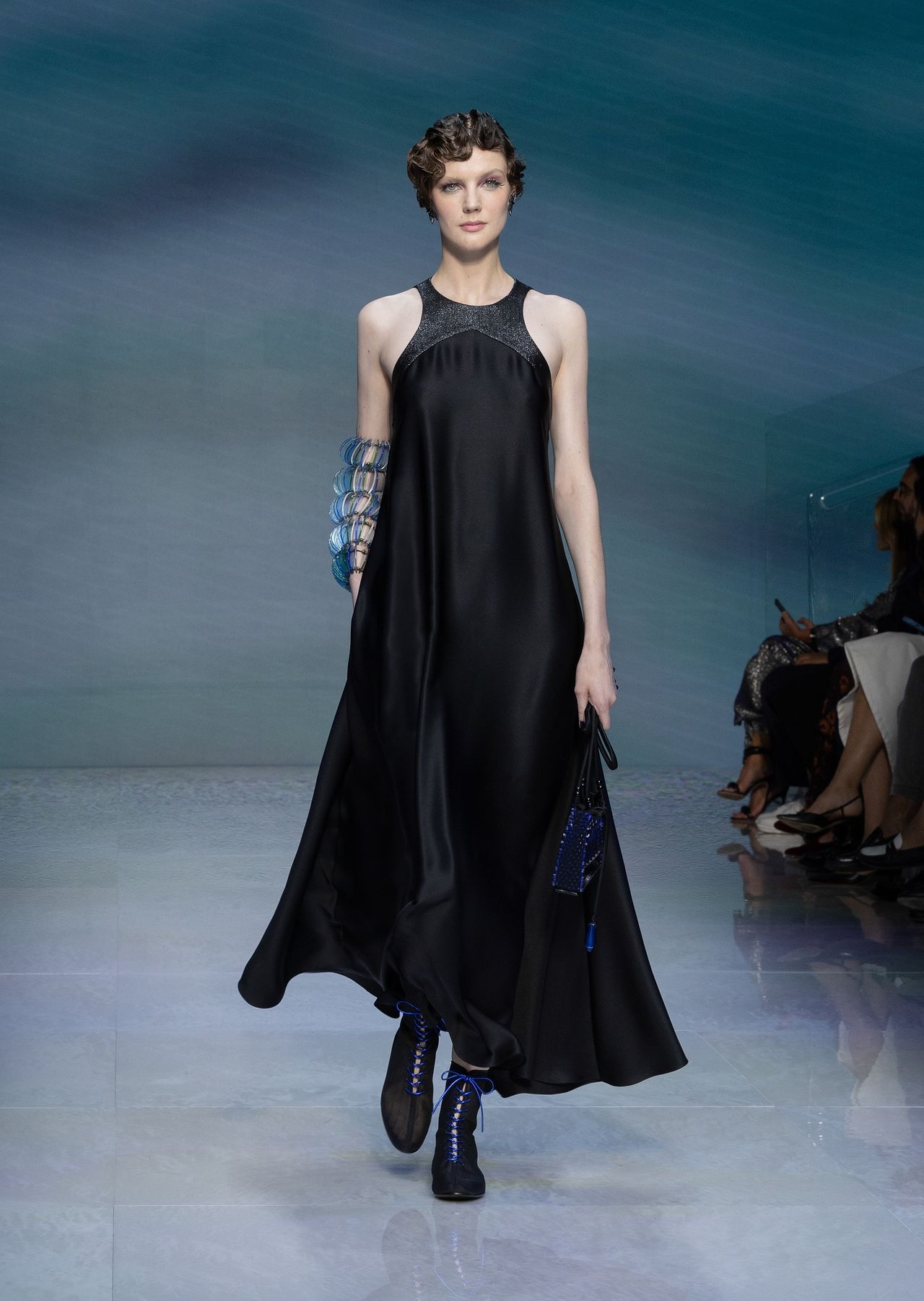 Double-faced silk-satin long dress - 7