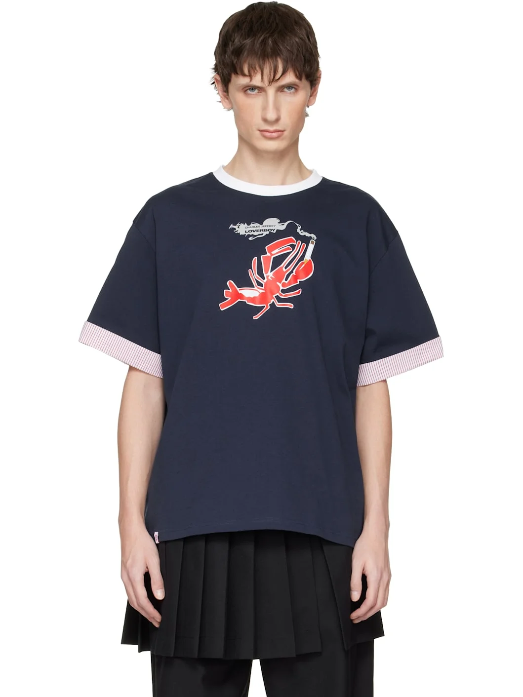 Navy Turn Up T-shirt - 1
