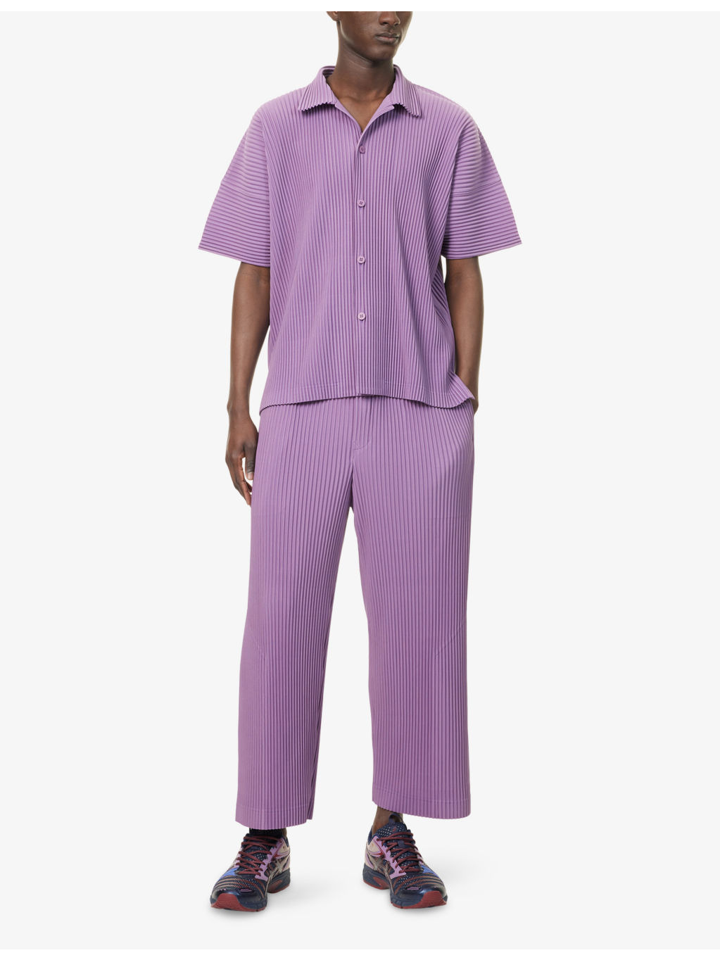 Pleated Spread-Collar Short-Sleeve Knitted Shirt - 2