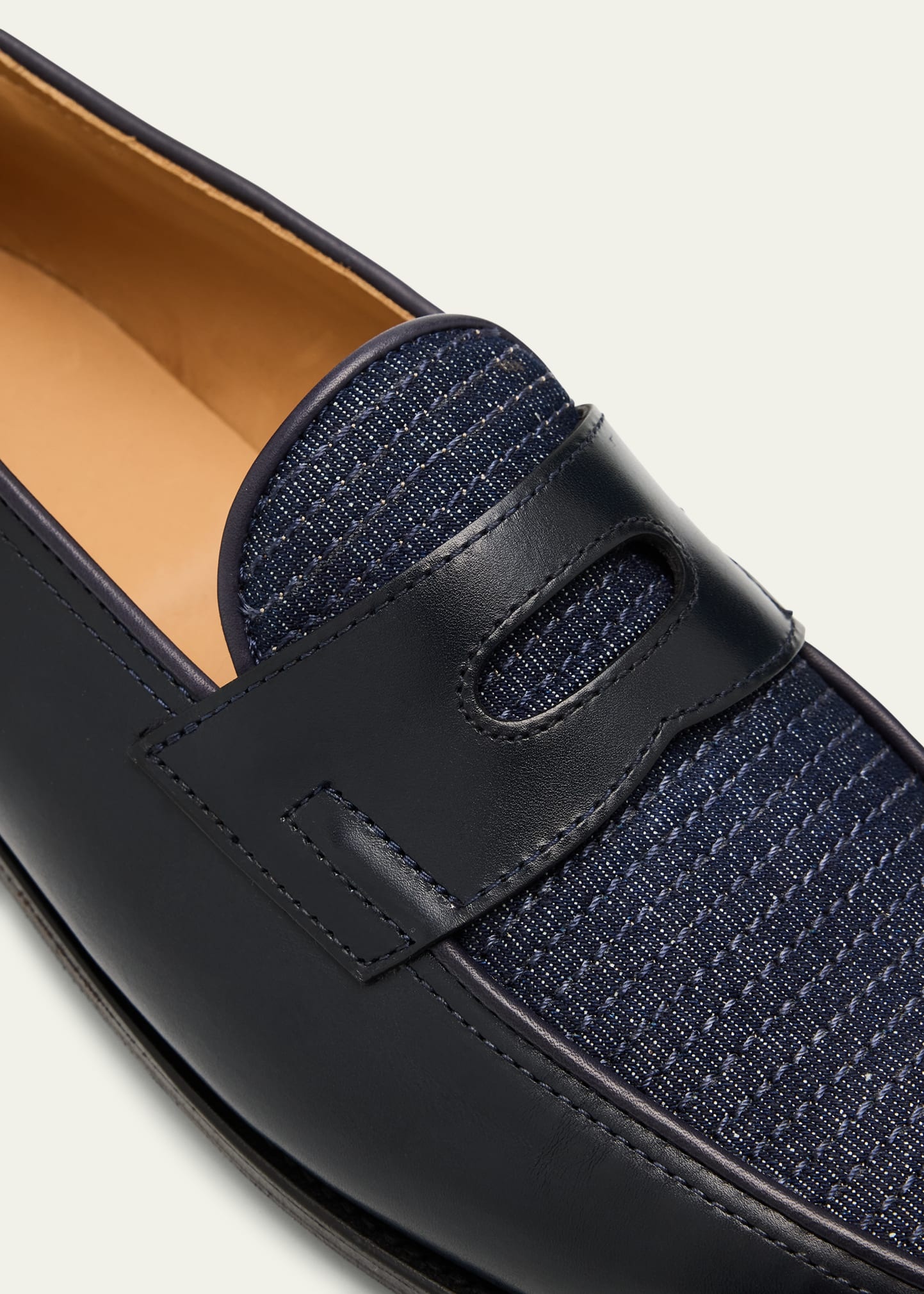 Men's Lopez Denim and Leather Penny Loafers - 4