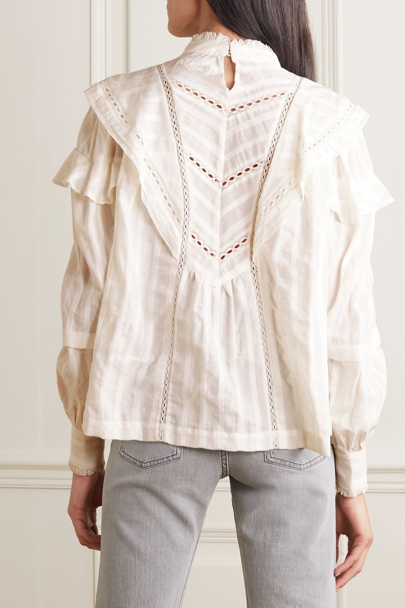 Reign lace-trimmed ruffled cotton-jacquard blouse - 3