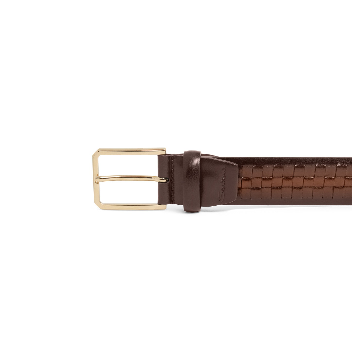 Men's brown woven leather adjustable belt - 2