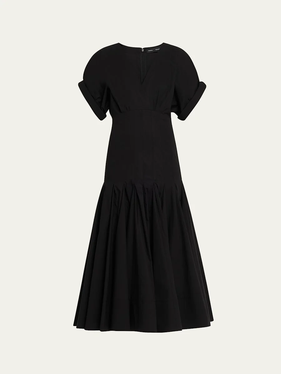 Ciara Short-Sleeve Poplin Drop-Waist Midi Dress - 1