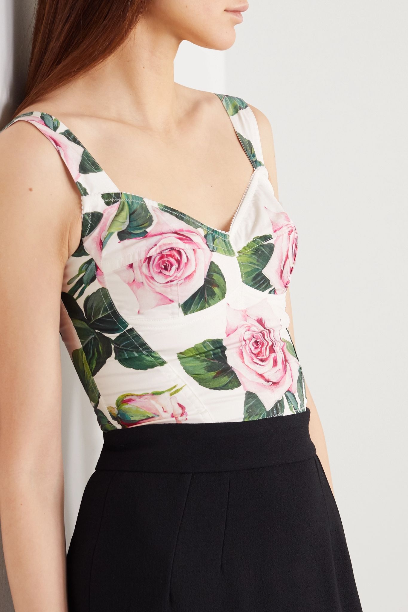 Floral-print cotton-blend poplin bustier top - 3