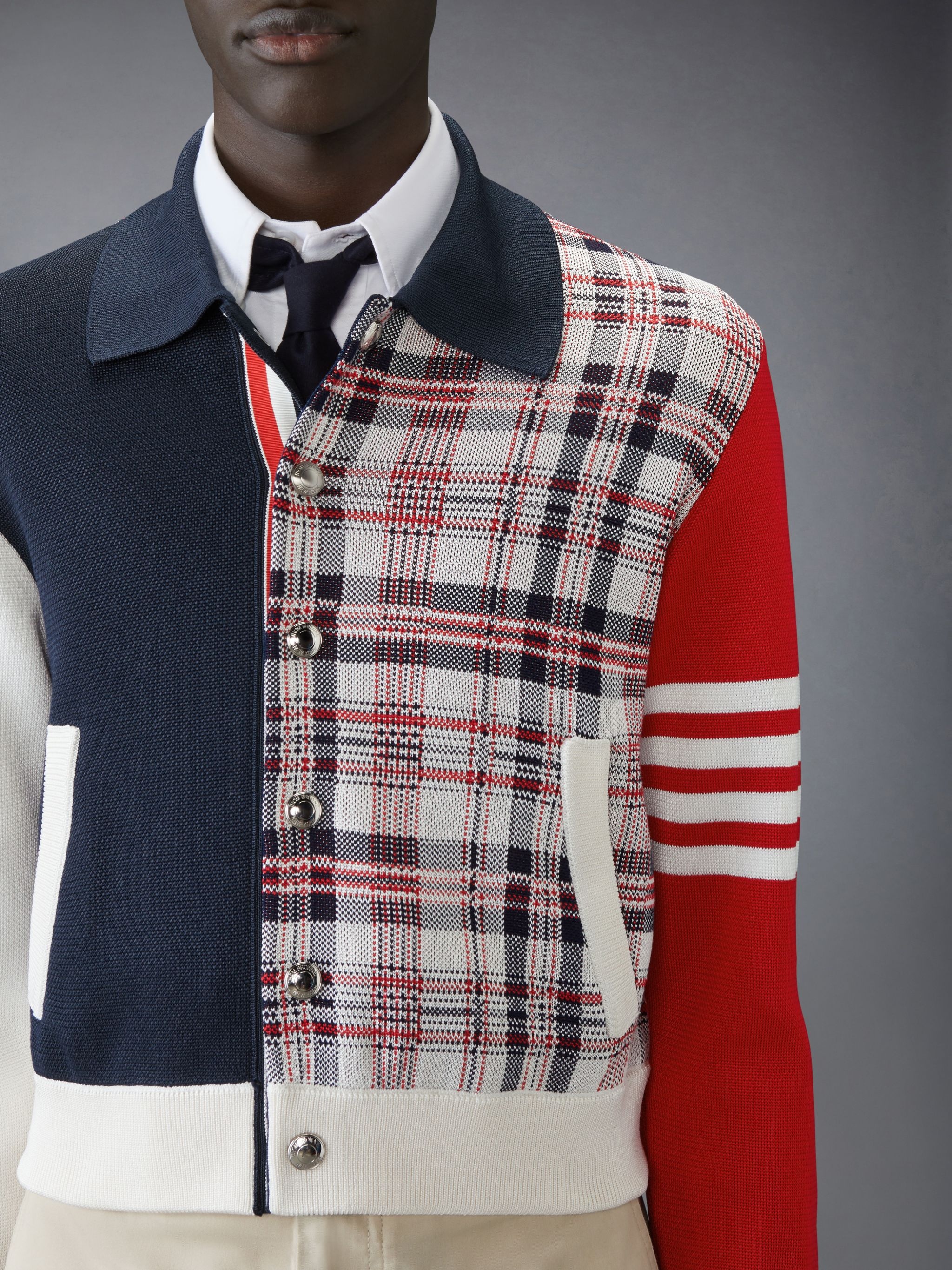 FUNMIX MADRAS CHECK 4-BAR BOMBER JACKET - 5