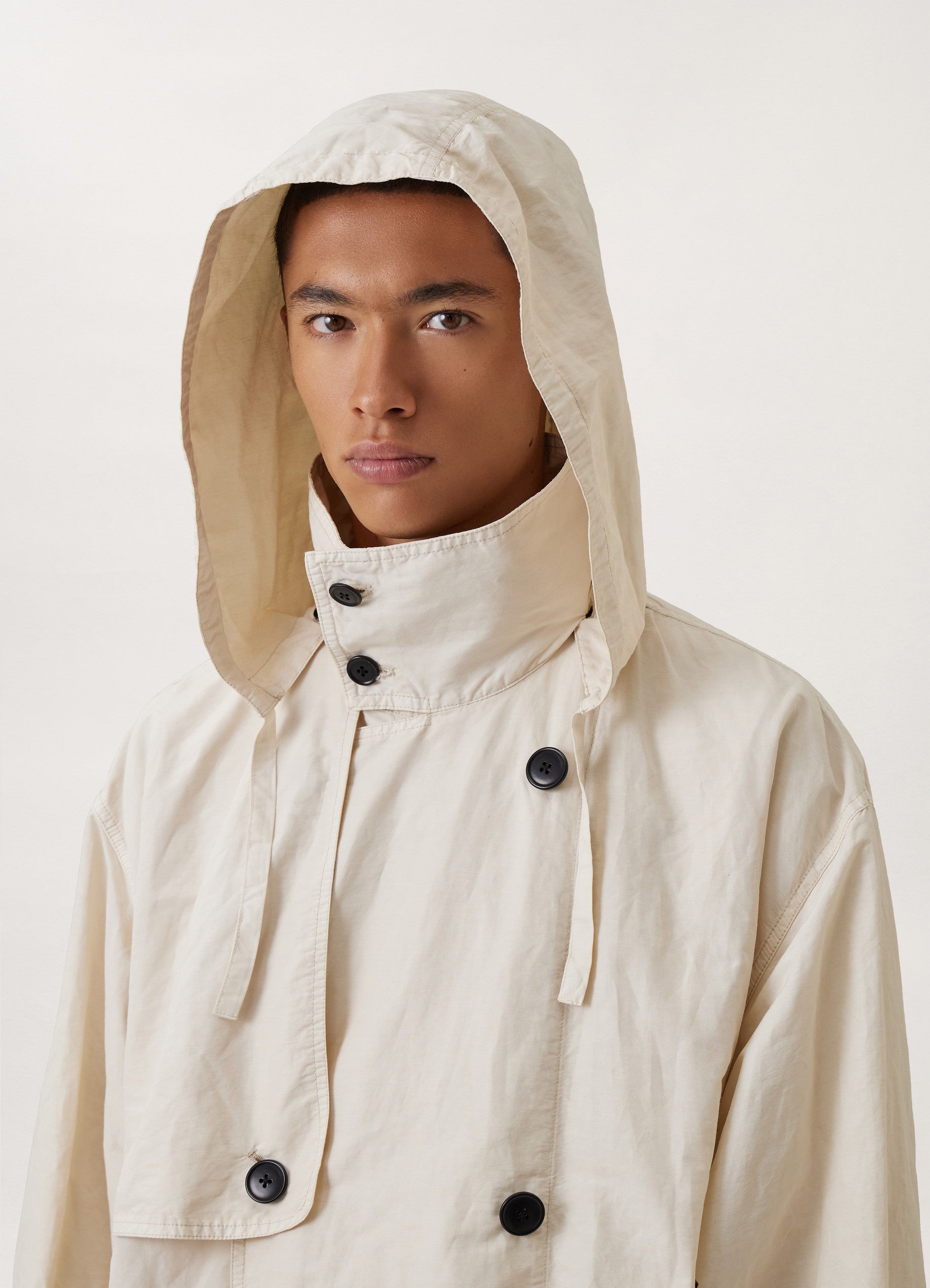HOODED DOUBLE BREASTED PARKA
POLYAMIDE LINEN COTTON - 7