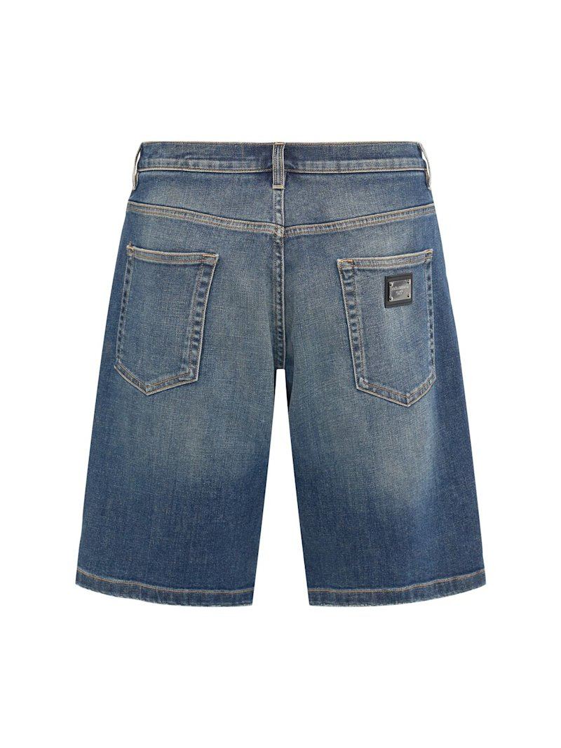 Logo plaque stretch denim shorts - 3