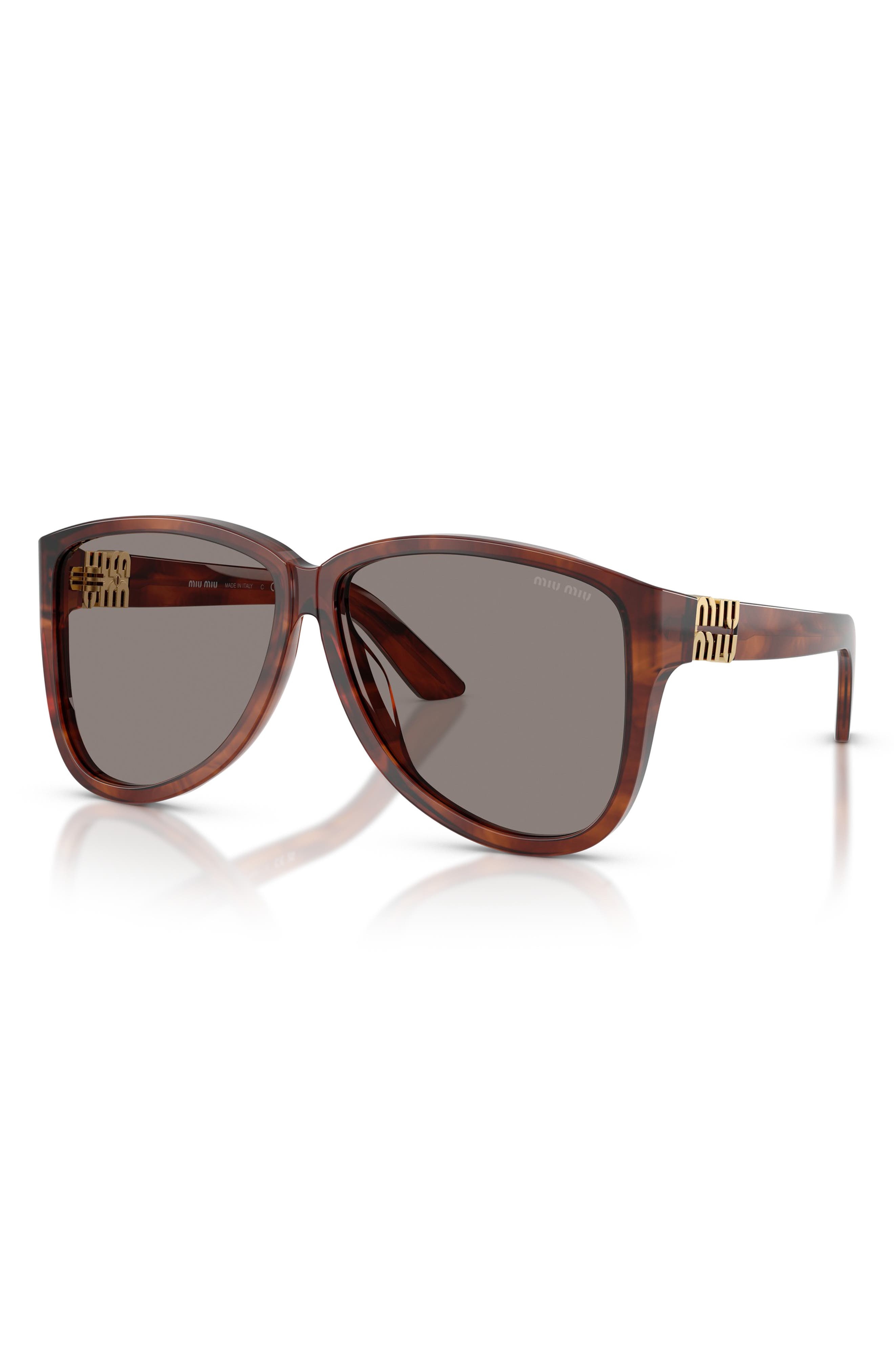 Miu Miu 61mm Pilot Sunglasses in Striped Tobacco/Dark Grey at Nordstrom - 2