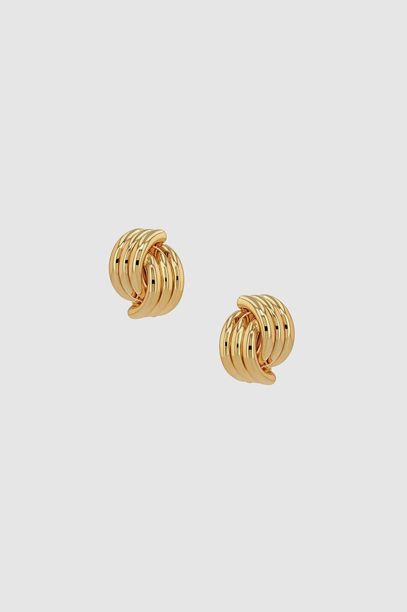 Small Crossover Ribbed Earrings - Gold 1