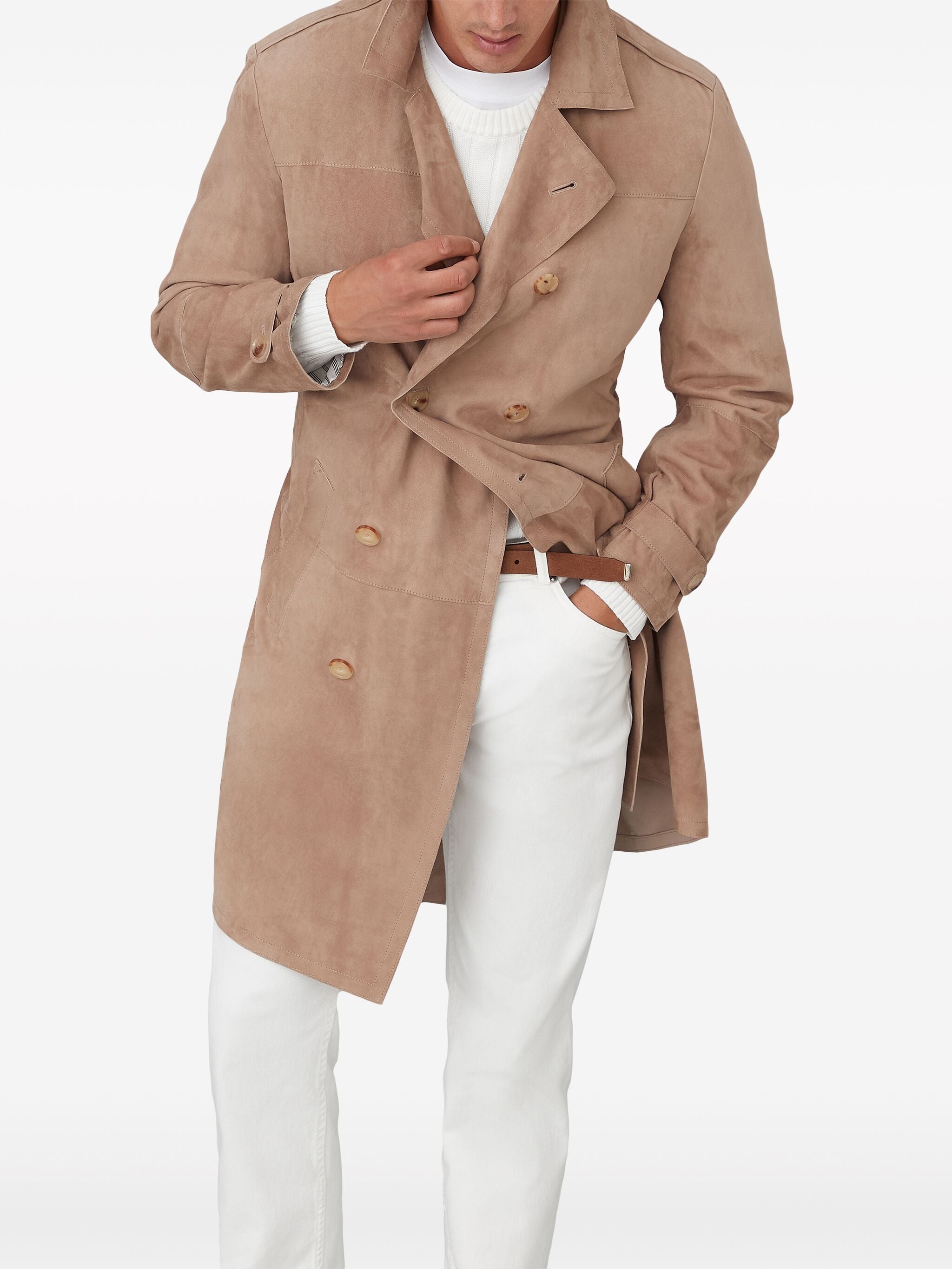 Notched-Lapels Suede Coat - 2