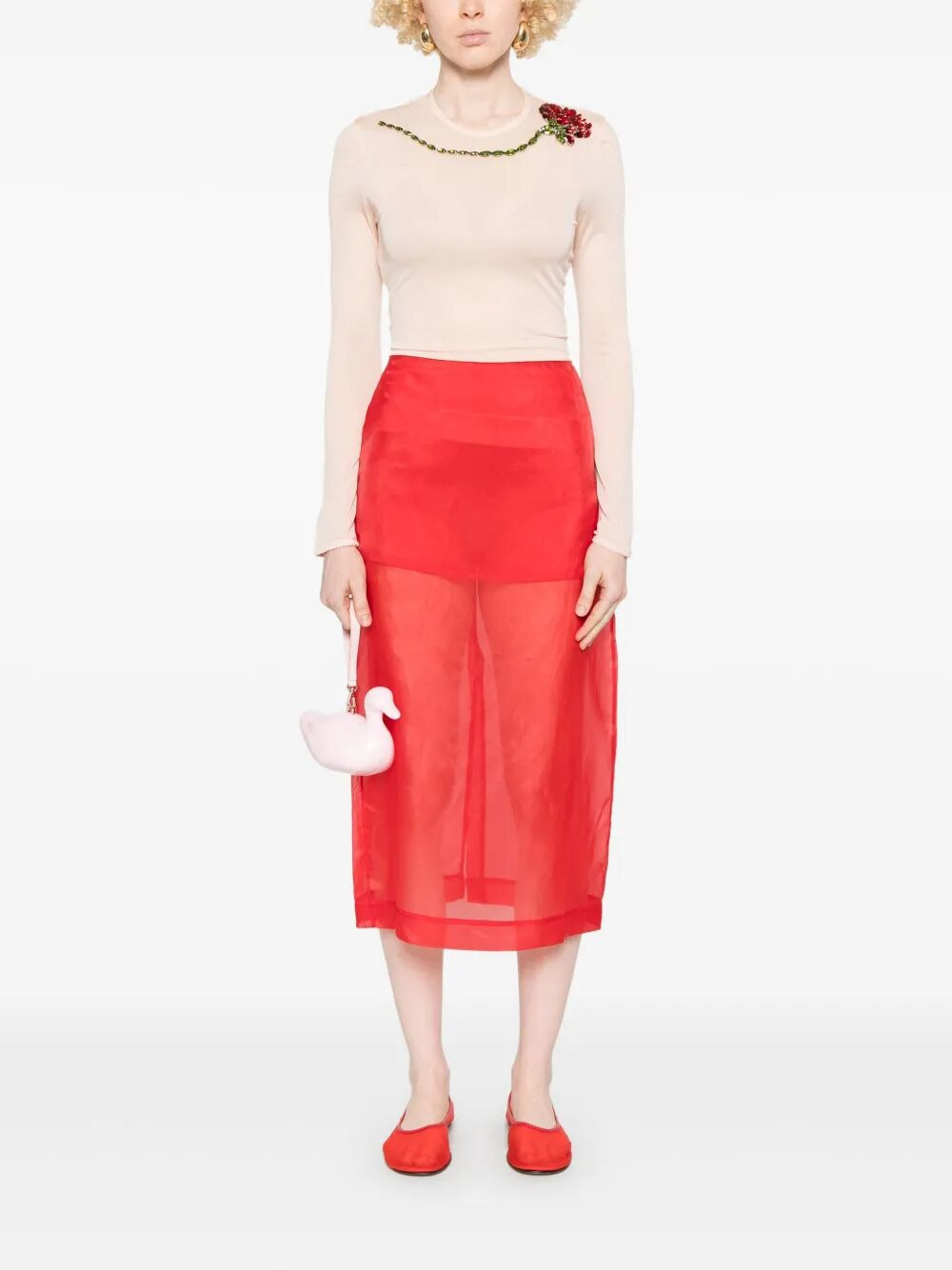 Simone Rocha Women Sheer Fitted Ballet Mesh Top With Embroidered - 5