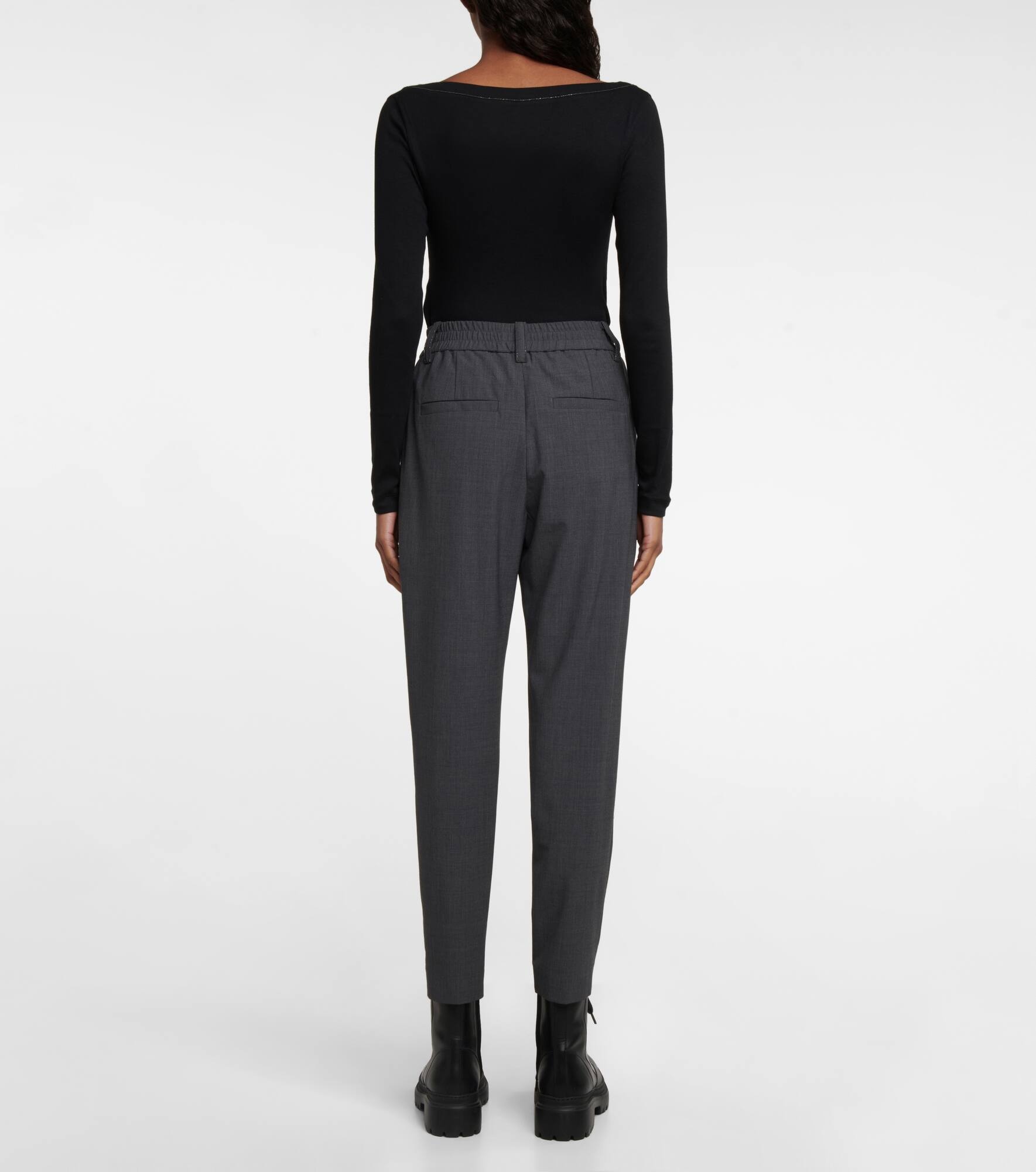 High-rise tapered wool-blend pants - 3