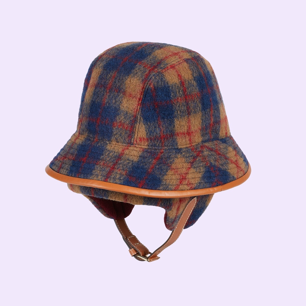 Check wool blend hat with ear flaps - 4