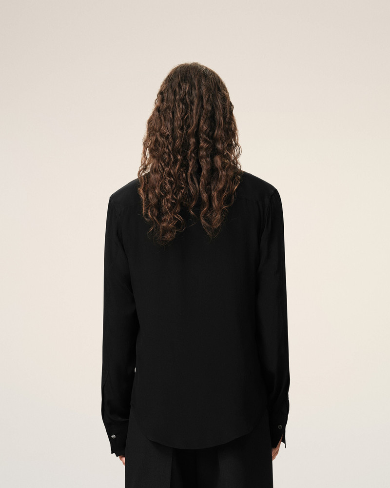 BLACK BLENDED SILK SHARP COLLAR ADJUSTED SHIRT 5