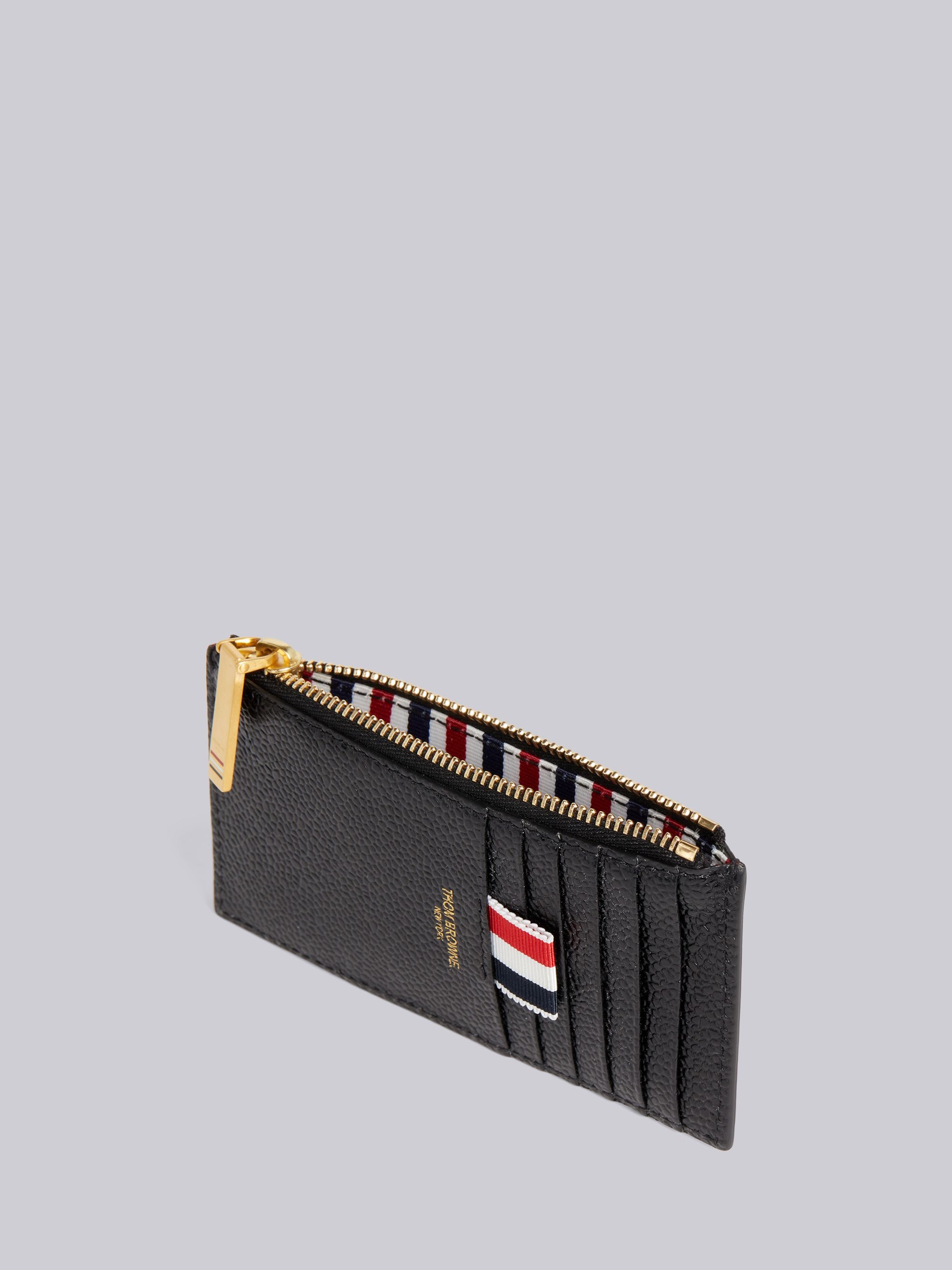 Black Pebble Grain Leather Debossed 4-Bar Zippered Card Wallet - 3