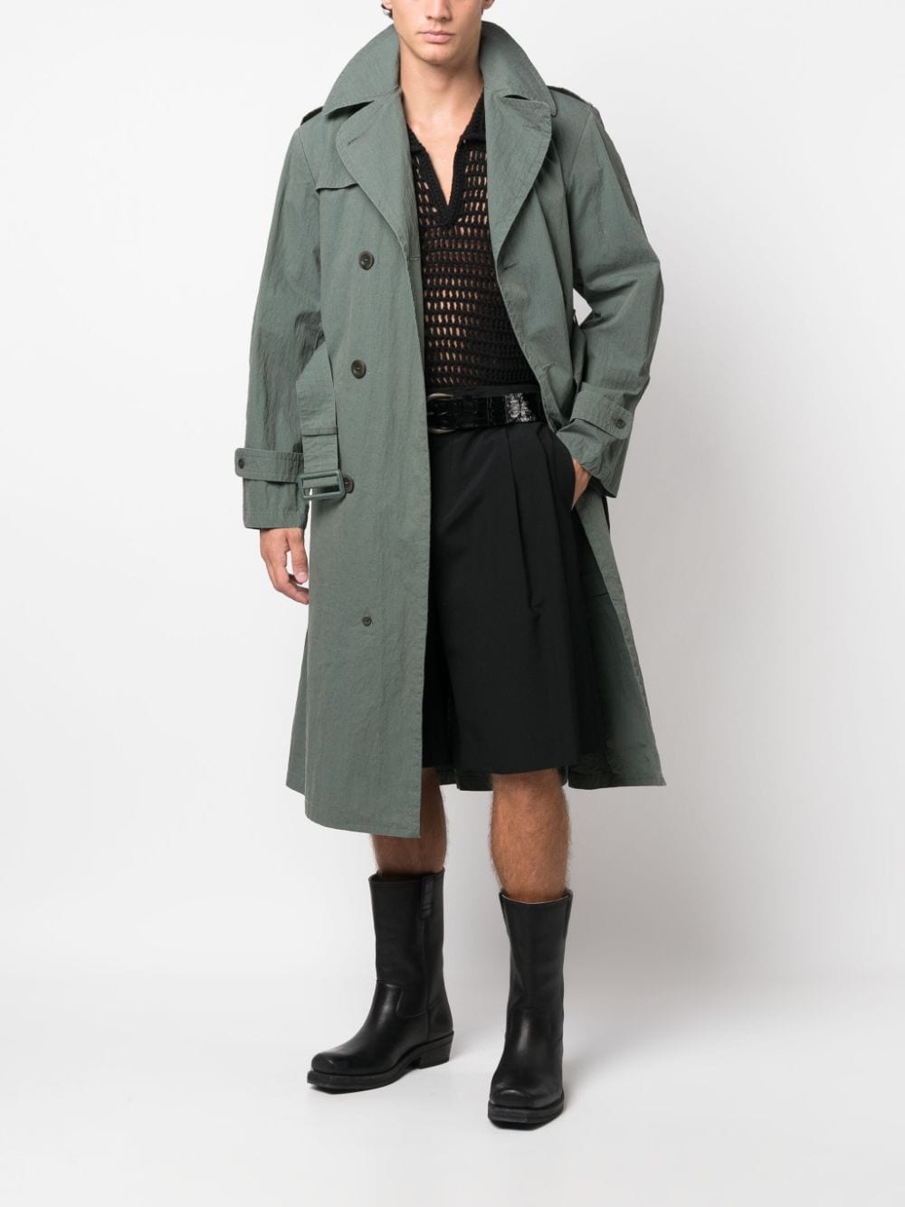 double-breasted belted-waist trench coat - 2