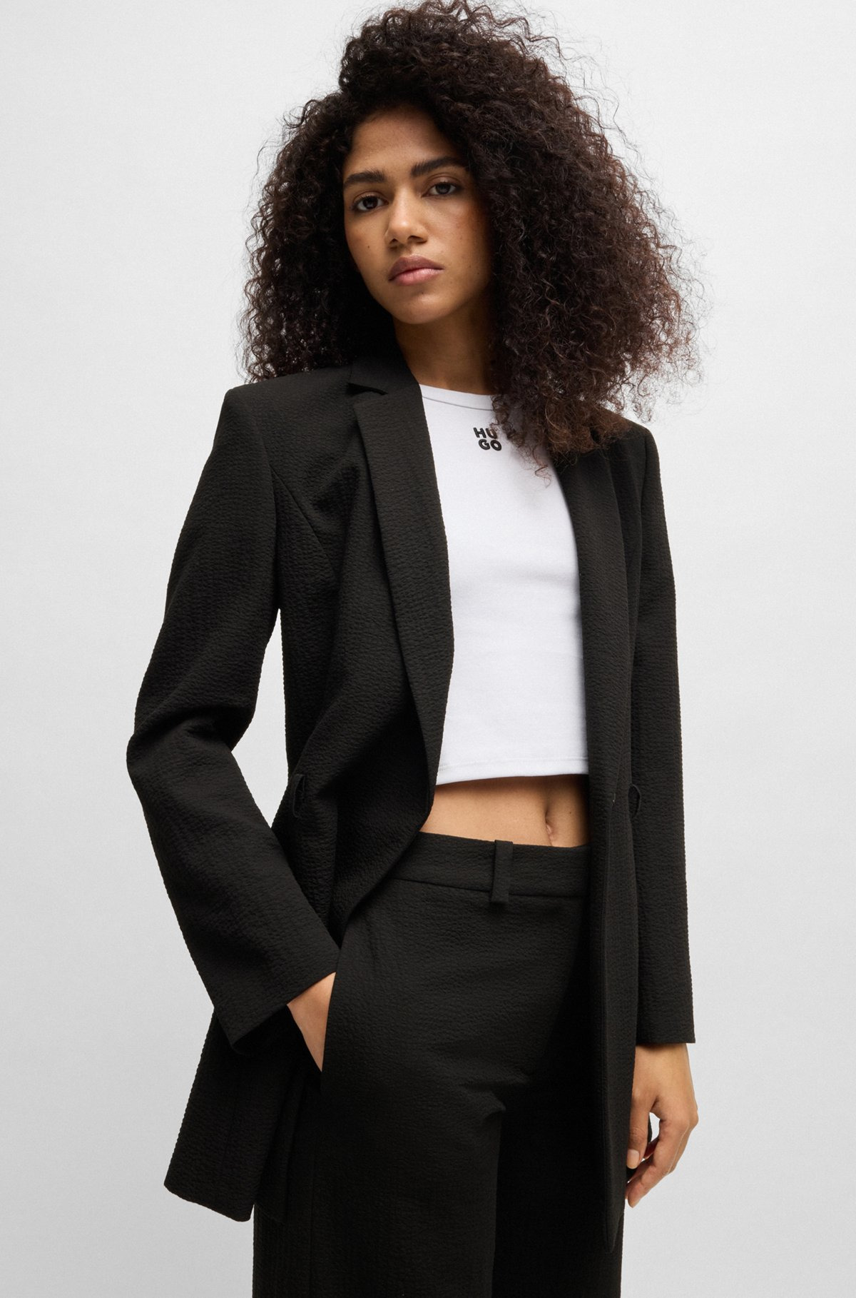 REGULAR-FIT BLAZER IN SEERSUCKER WITH BUCKLED BELT - 6