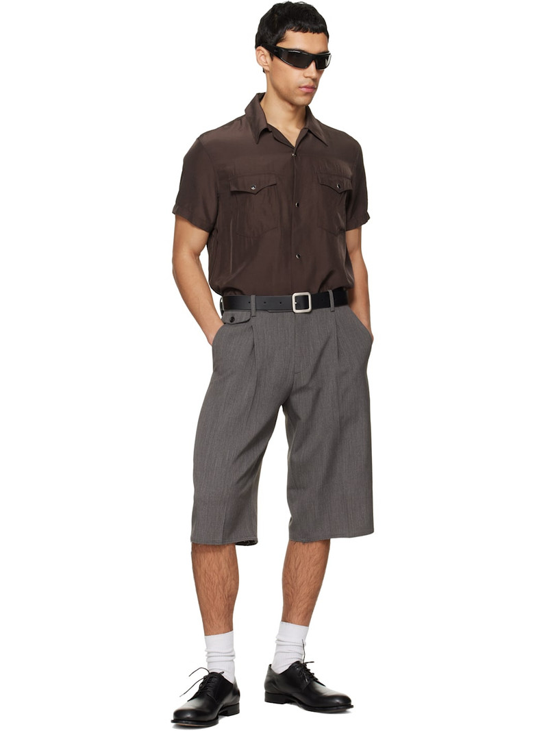 Brown Washed Rayon Pearl Snap Shirt 5