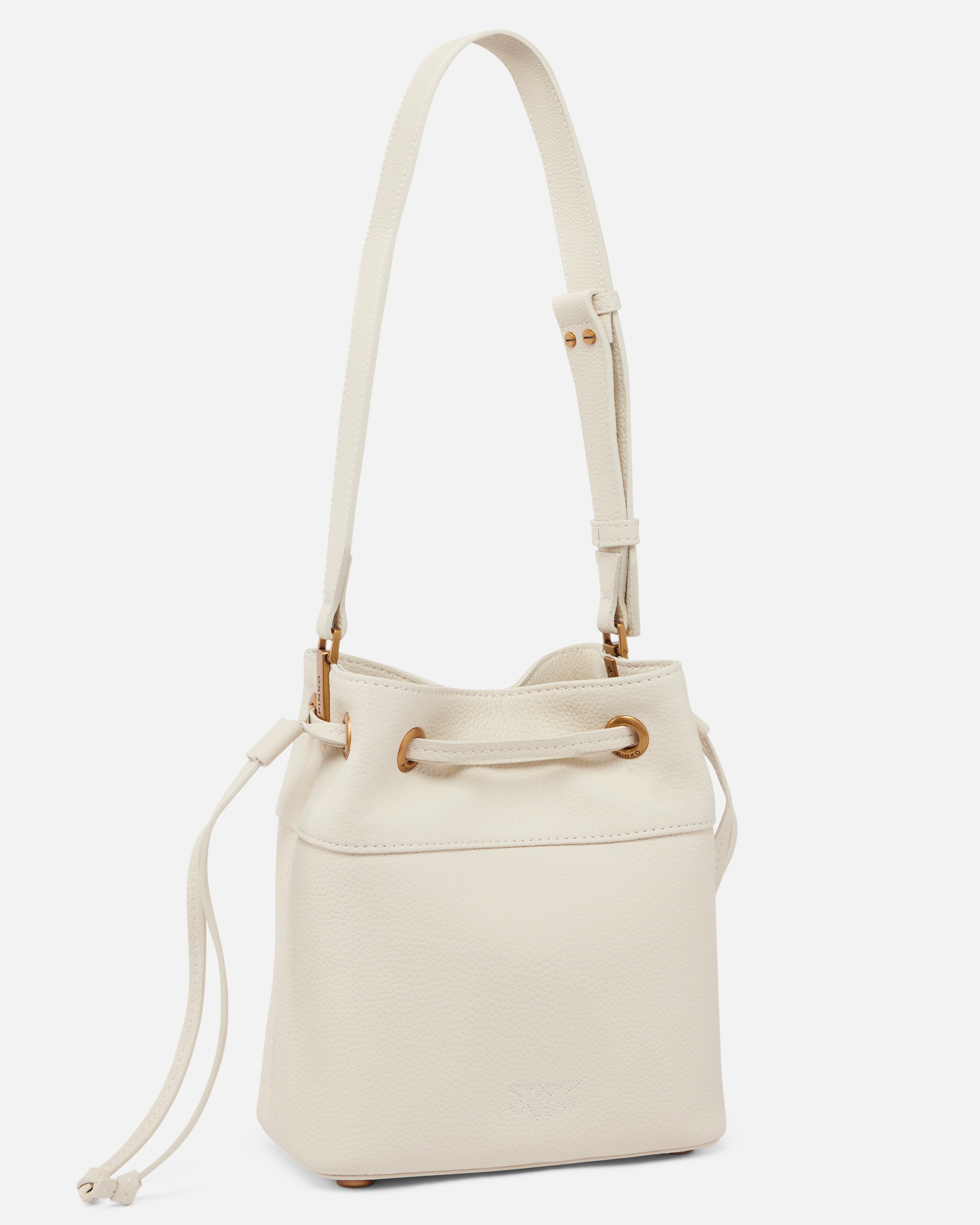 PINKO SMALL LEATHER BUCKET BAG WITH SHOULDER STRAP | REVERSIBLE