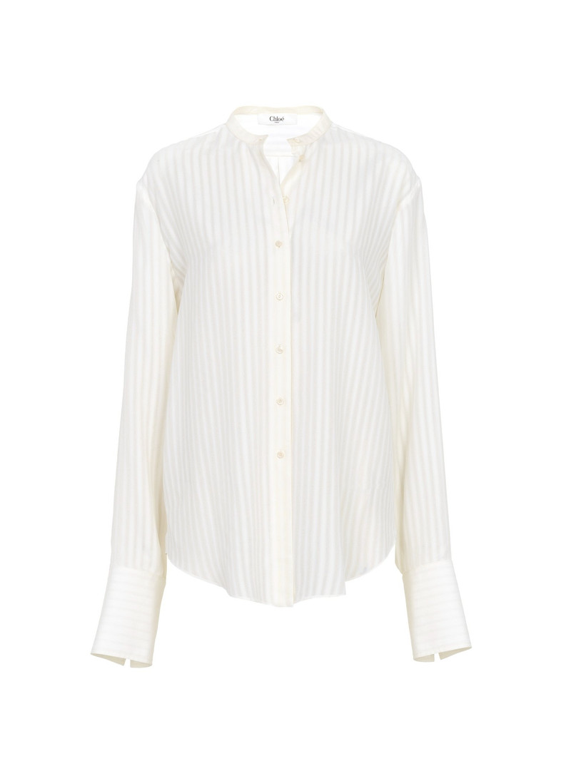 COLLARLESS SHIRT IN STRIPED VISCOSE 1