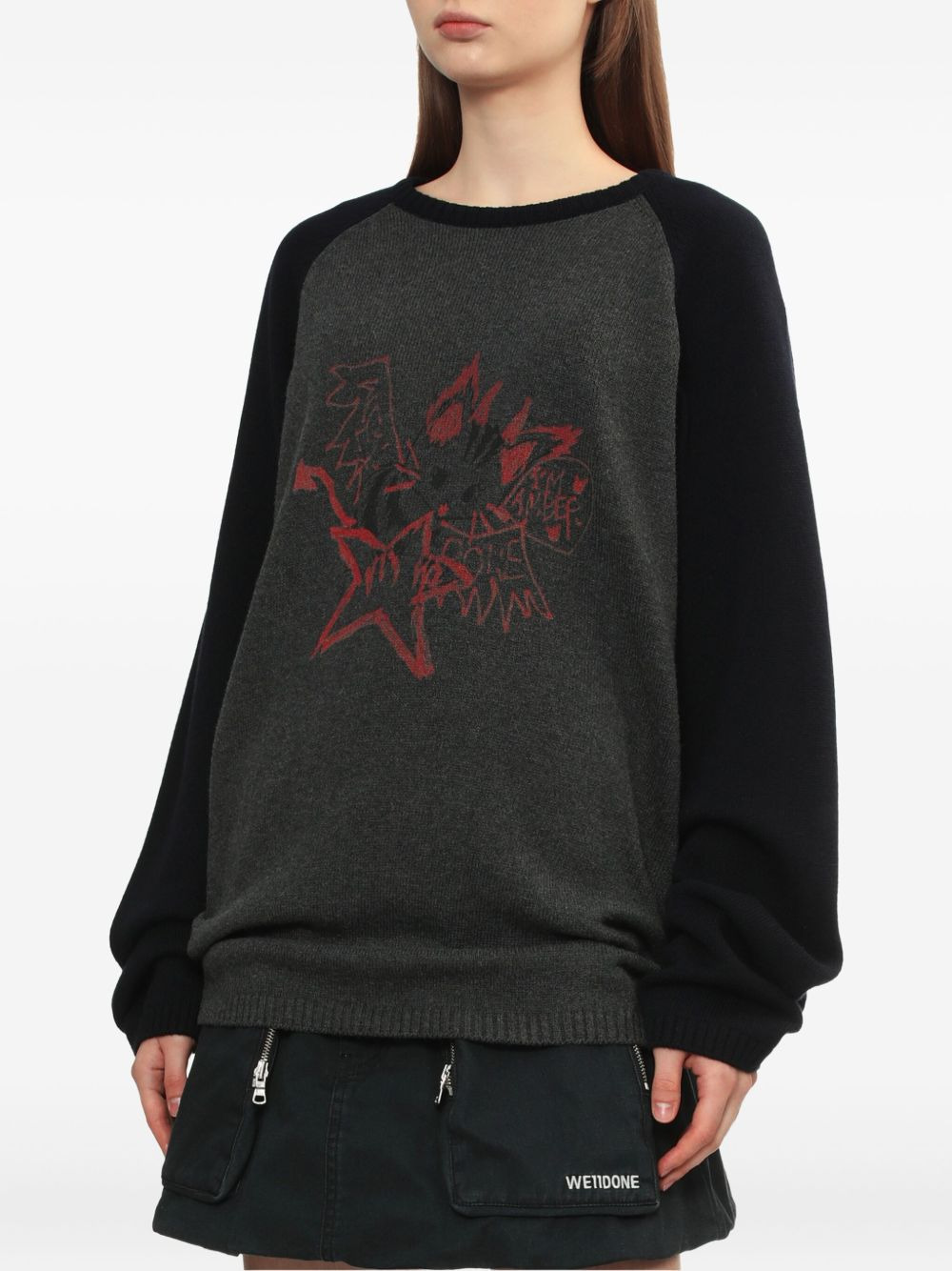 raglan-sleeve graphic-print sweater - 3