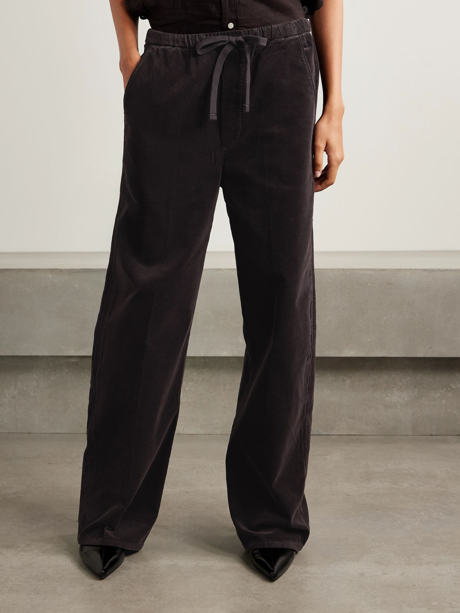 Aurora cotton-blend corduroy wide-leg pants Chocolate - 3