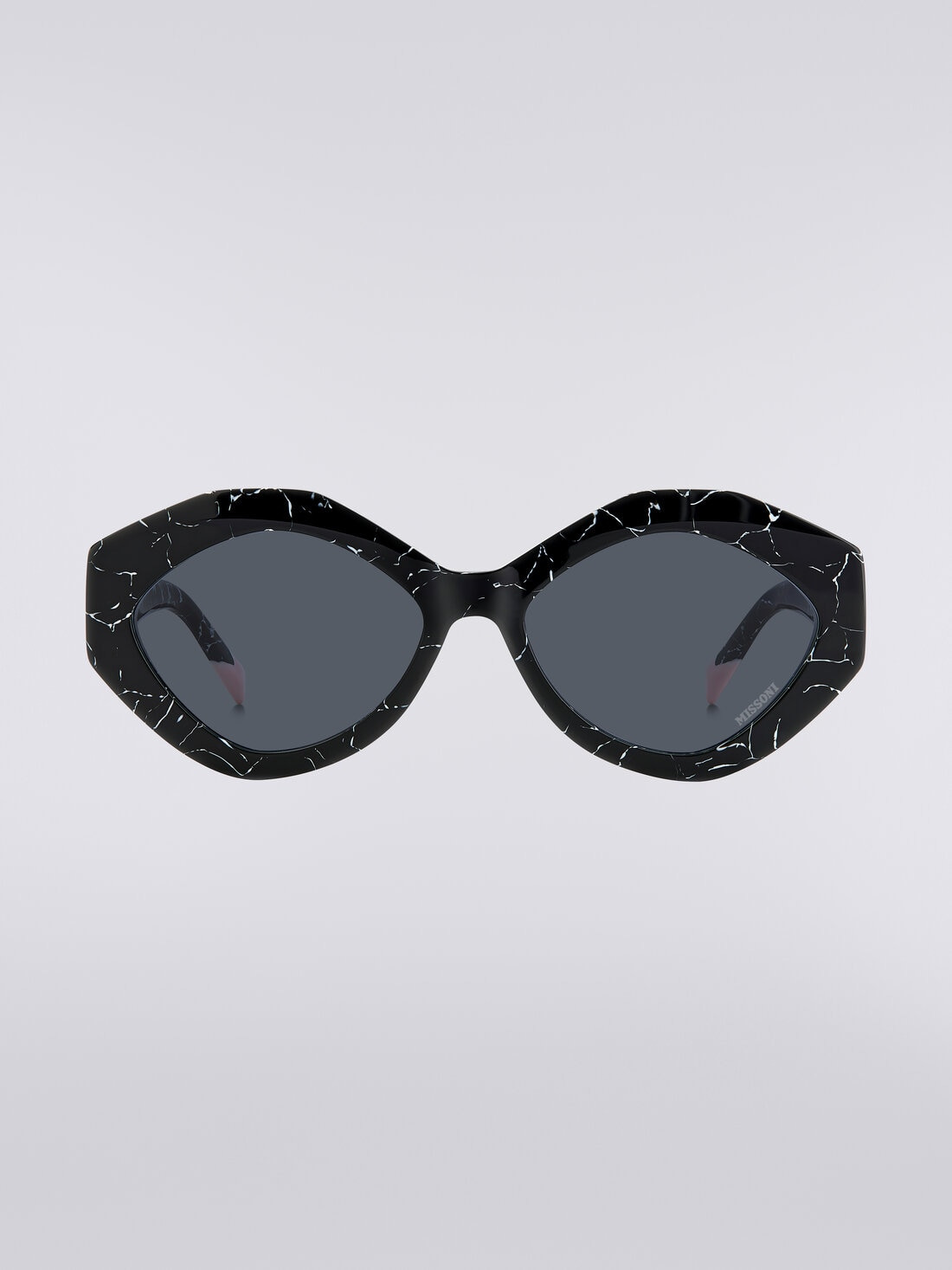 Oval-shaped sunglasses with metal logo application - 1