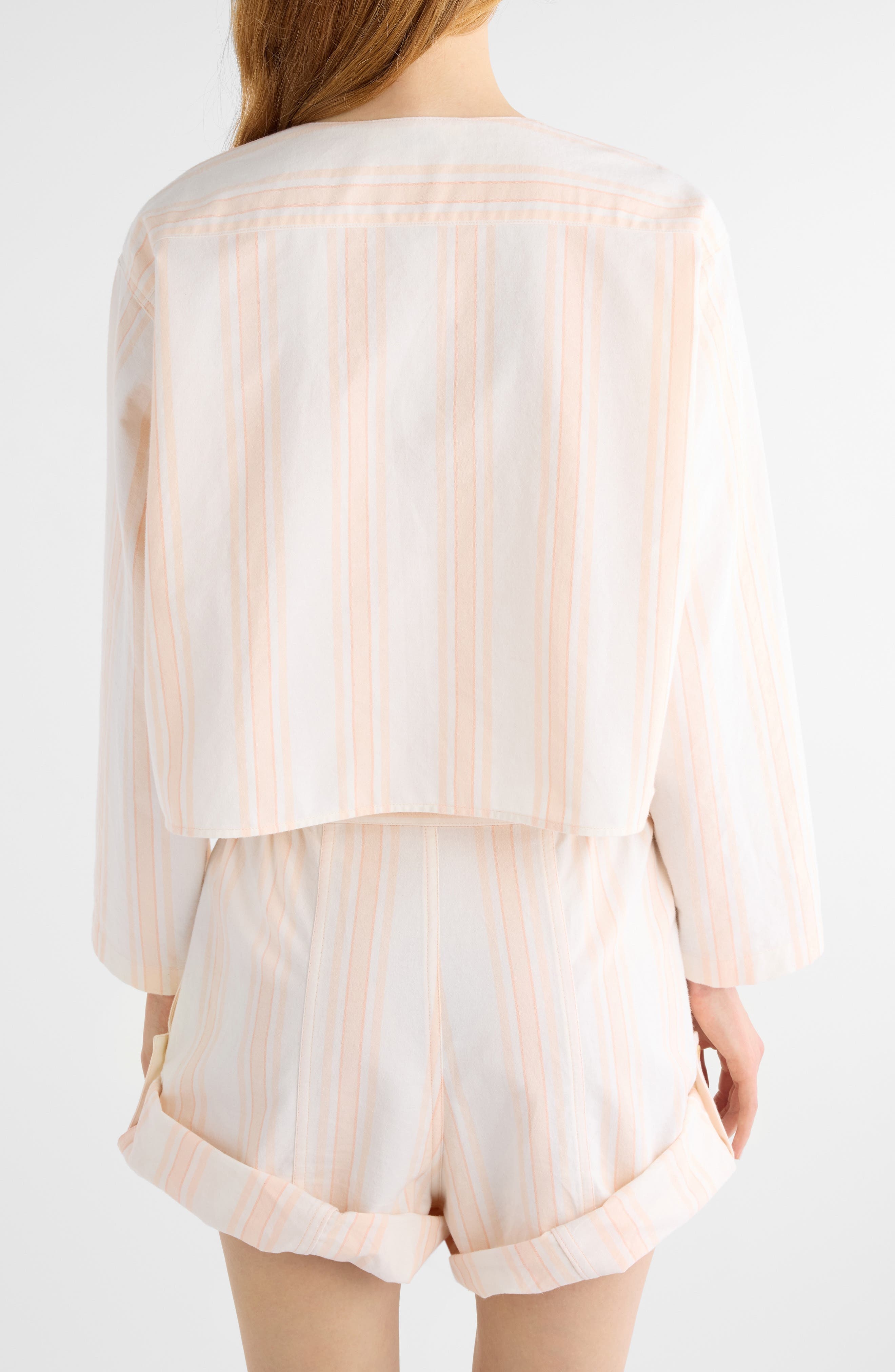 Chloé Soft Stripe Organic Cotton Crop Shirt in White Pink at Nordstrom - 3