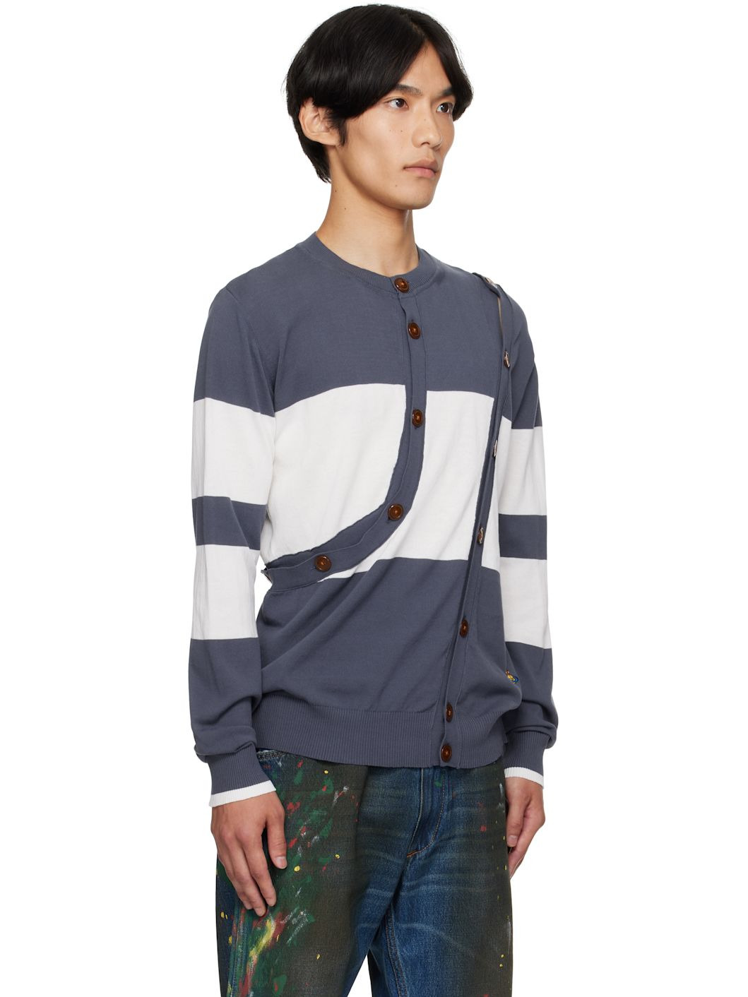 White & Navy Ollie Cardigan - 2