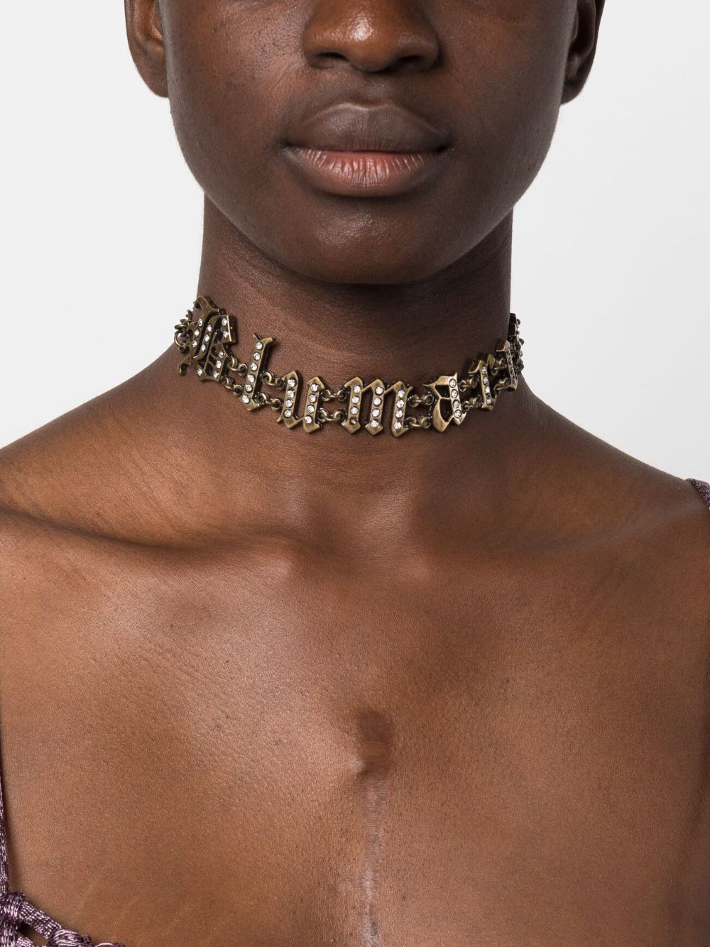crystal-embellished logo necklace - 2