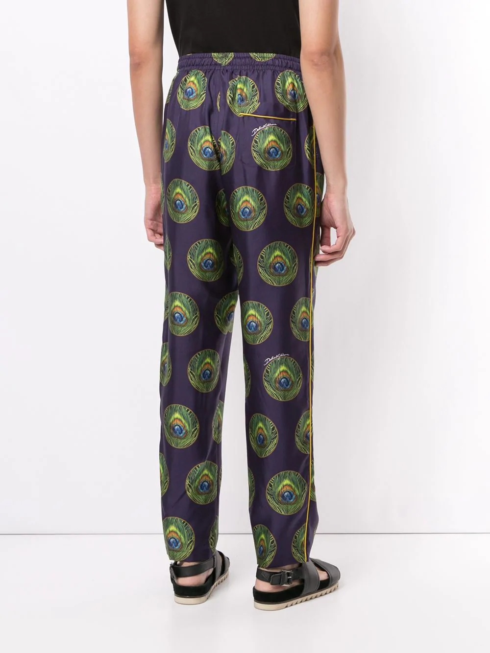 peacock feather print pyjama-style trousers - 4