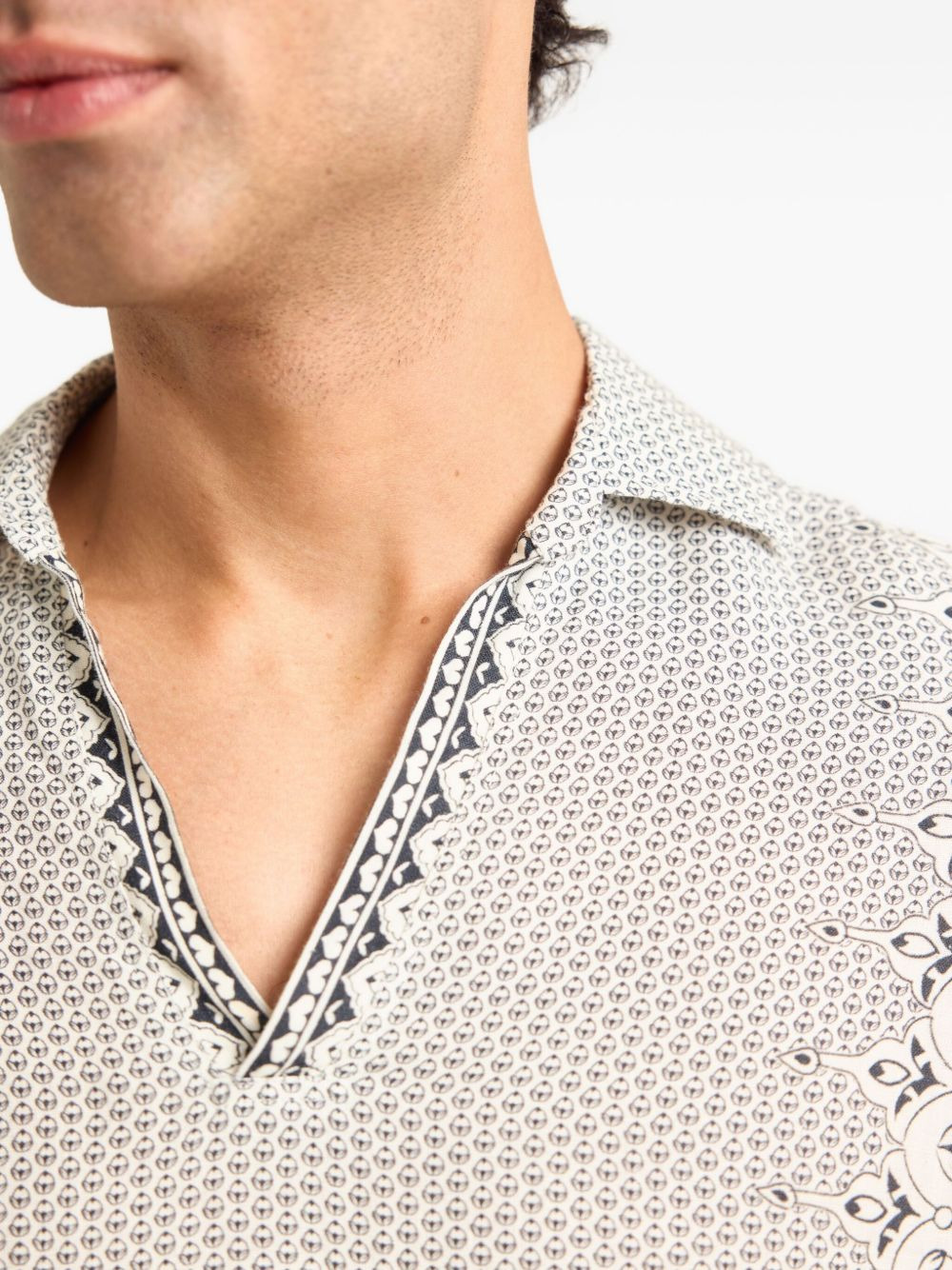 patterned linen polo shirt - 5