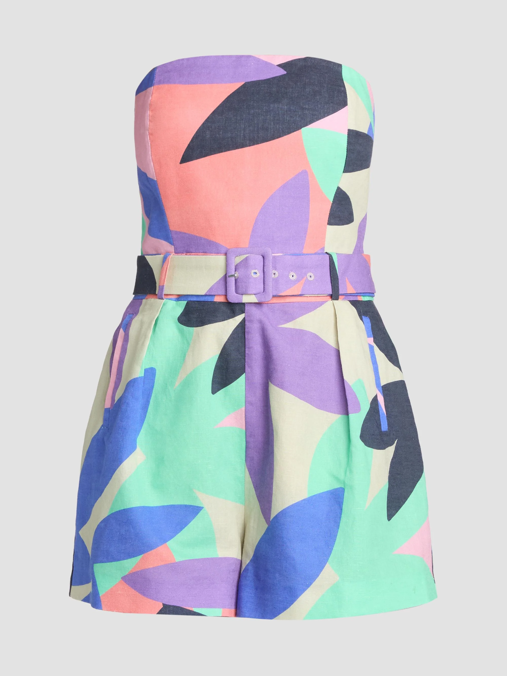 Women's Isobel Abstract Linen-Cotton Strapless Romper - Palm Linen - 1
