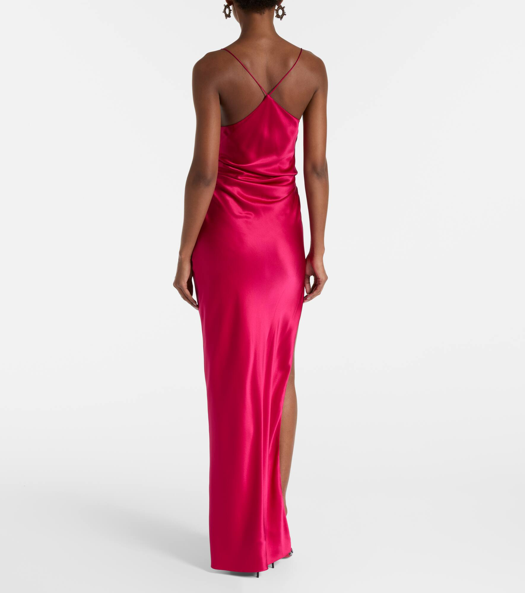 Draped lace-trimmed silk satin gown - 3