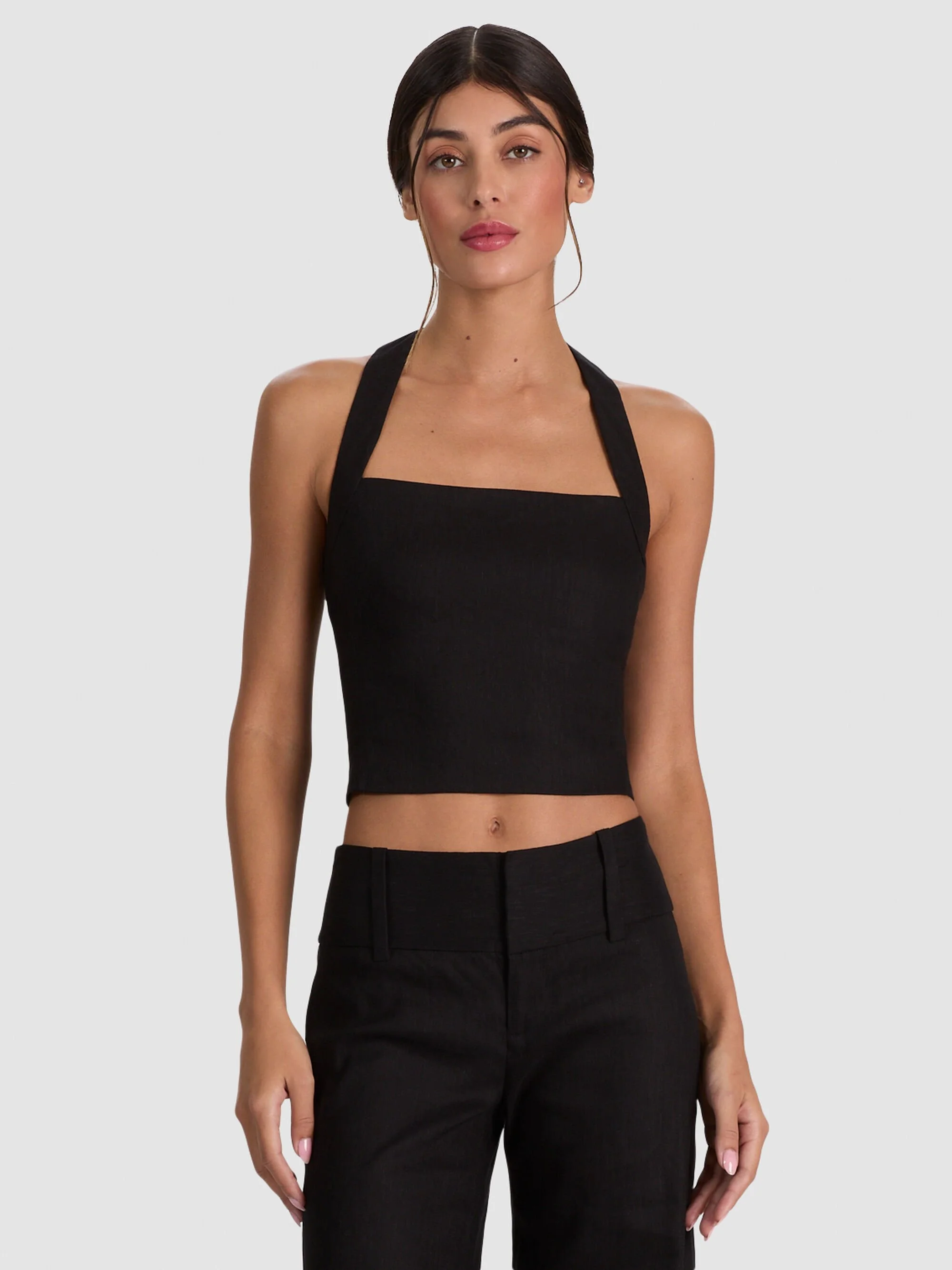 FIONA LINEN HALTER TOP - BLACK - 1