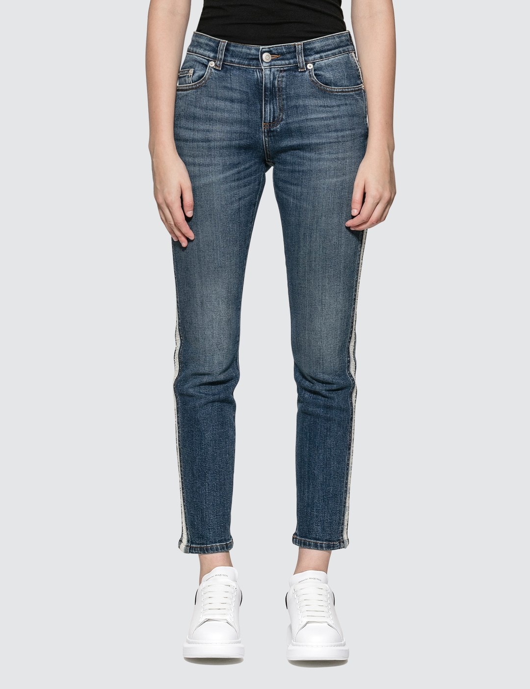 SIDE PIPED SKINNY JEANS - 1