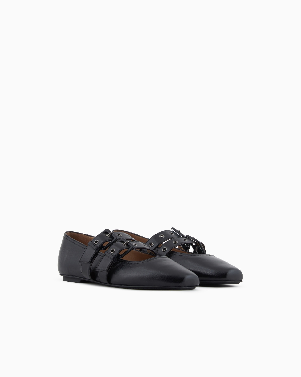 NAPPA-LEATHER SQUARE-TOED BALLERINAS WITH DOUBLE STRAP - 2