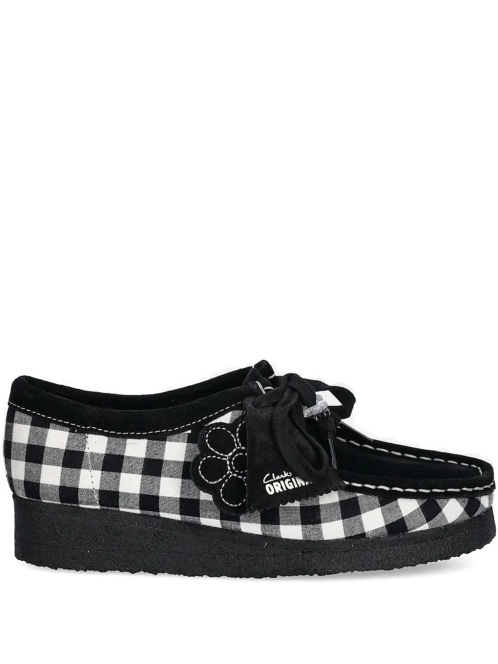 gingham-check flower-embellished loafers - 1