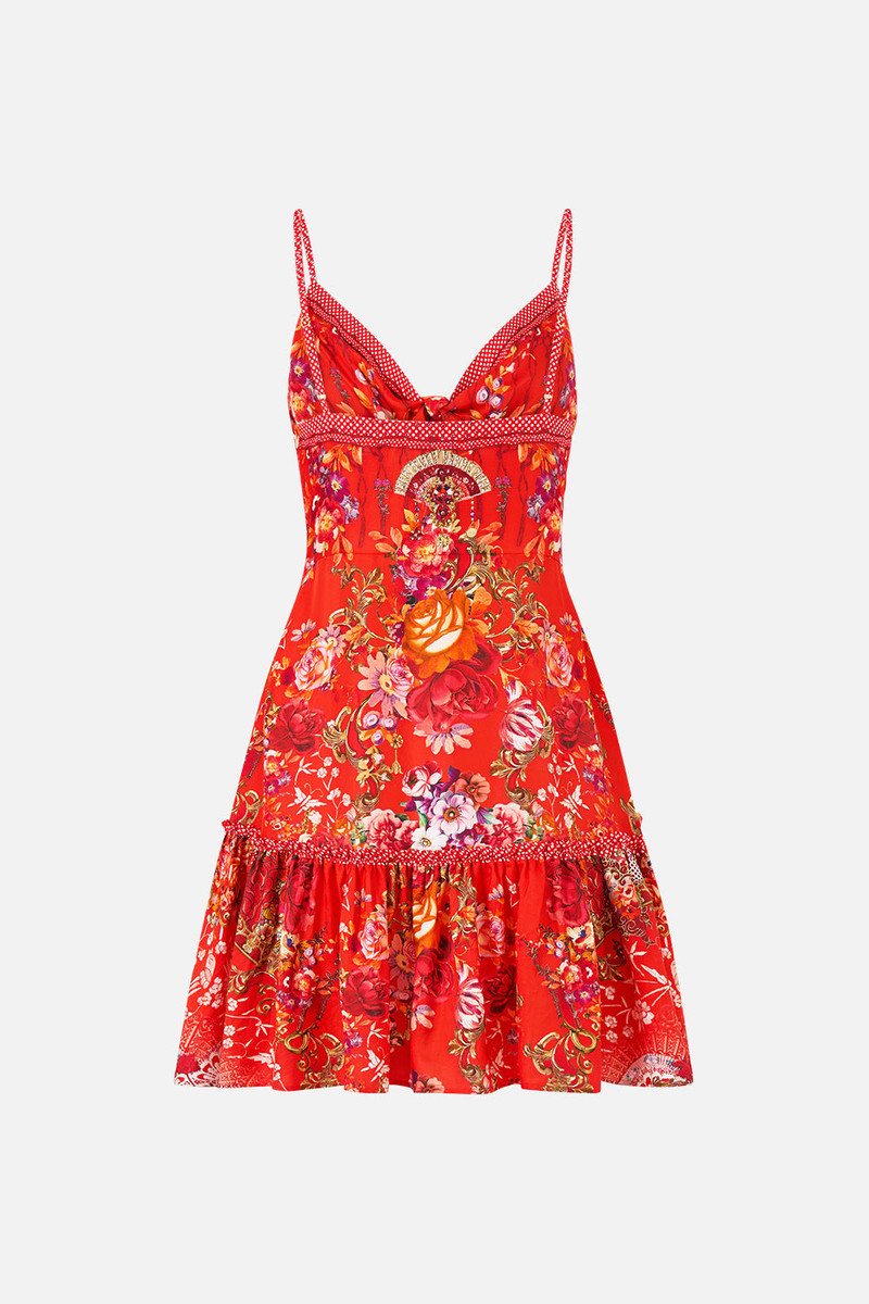 CAMILLA TIE FRONT SHORT DRESS WITH HEM RUFFLE outlook