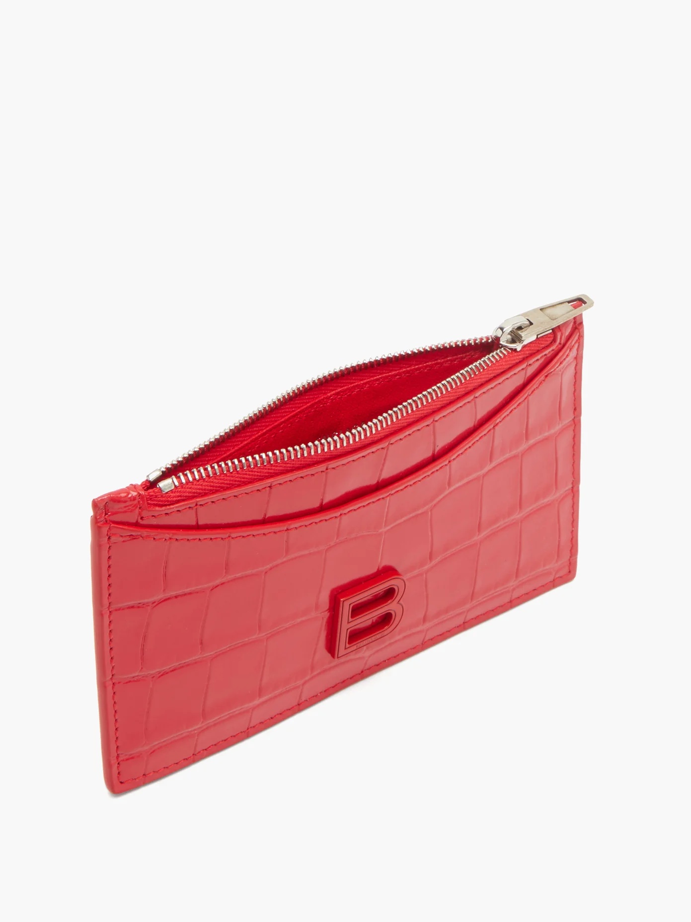 Hourglass zipped croc-effect leather cardholder - 4