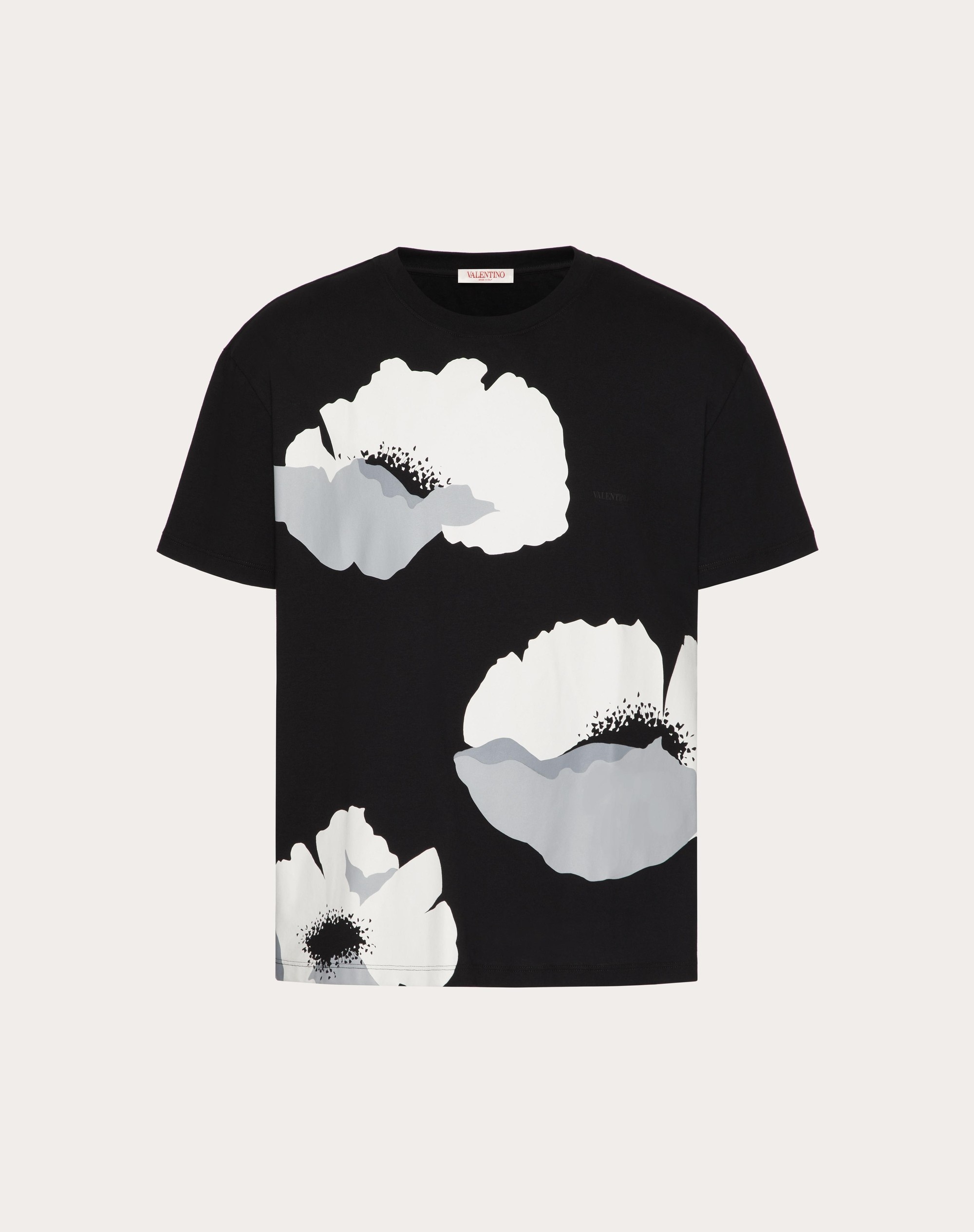 COTTON T-SHIRT WITH VALENTINO FLOWER PORTRAIT PRINT - 1