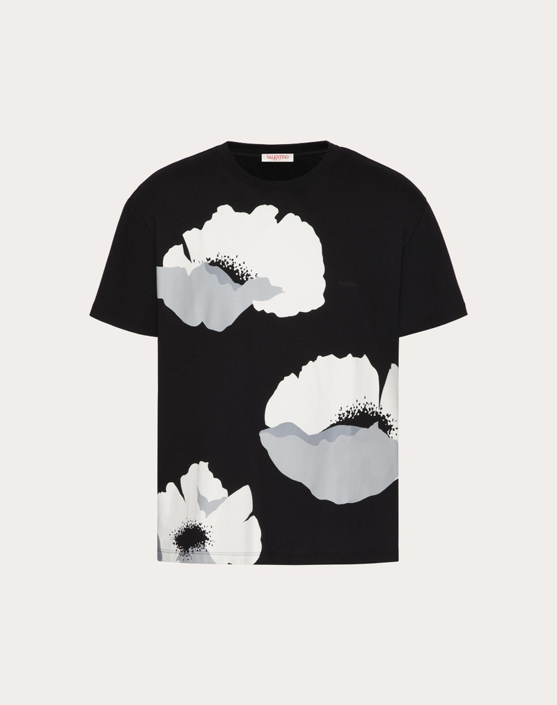 COTTON T-SHIRT WITH VALENTINO FLOWER PORTRAIT PRINT 1